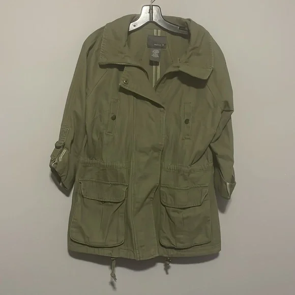Matty M Army Green Utility anorak style Jacket with optional folded sleeves - Picture 2 of 13